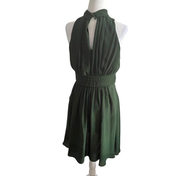 Zara Womens Halter Neck Dress Olive Green Chiffon Elegant L Large - Picture 8 of 11